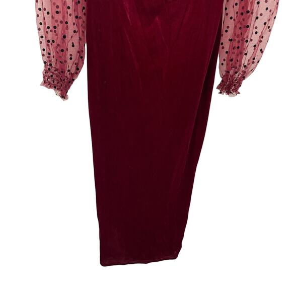Shein Sweetheart Neck Contrast Dobby Mesh Lantern Sleeve Velvet Dress Medium - Picture 3 of 6